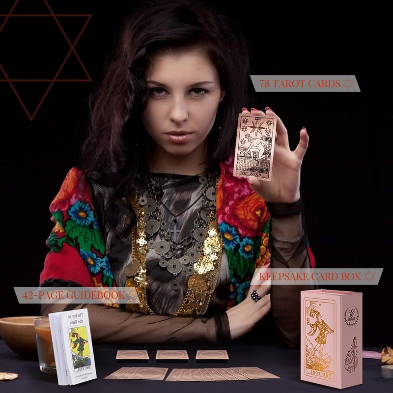 lrjrizzo Waterproof Tarot Cards with Meanings on Them Gold Tarot Cards with Guide Book Gold Foil for Beginners 78 Classic Origina Rider Waite Taro Deck Fortune Telling Game - Image 2